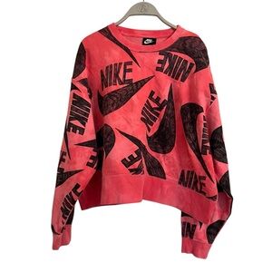 NIKE Icon Clash Sweater Women 1x Fleece Allover Sharpie Logo Crew Oversized